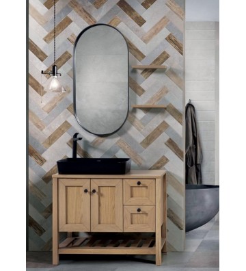 Nefeli 90-100 Bathroom Furniture from Marine Plywood with Oak Veneer, Base, Sink, Mirror
