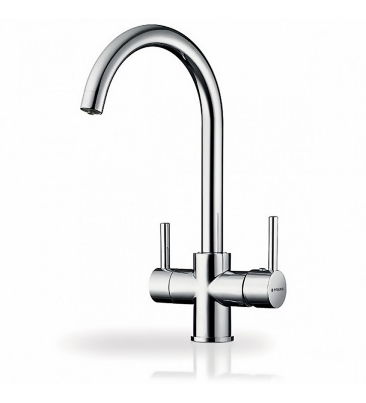 Μπαταρία Νεροχύτη Pyramis Dolore Τρίοδη (κατάλληλη για σύνδεση με φίλτρο νερού) Ασημί Αναμεικτική Με Κεραμικό Δίσκο