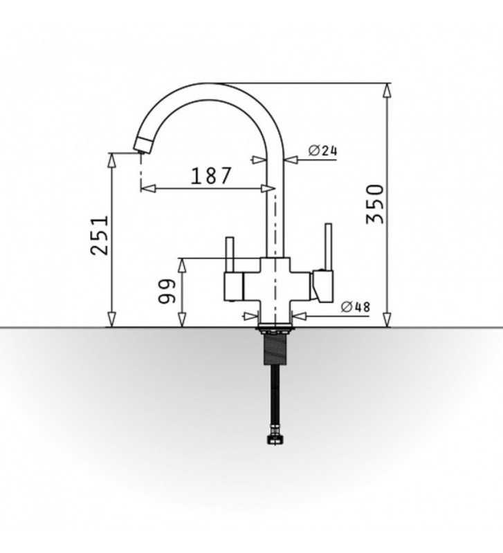 Μπαταρία Νεροχύτη Pyramis Dolore Τρίοδη (κατάλληλη για σύνδεση με φίλτρο νερού) Ασημί Αναμεικτική Με Κεραμικό Δίσκο