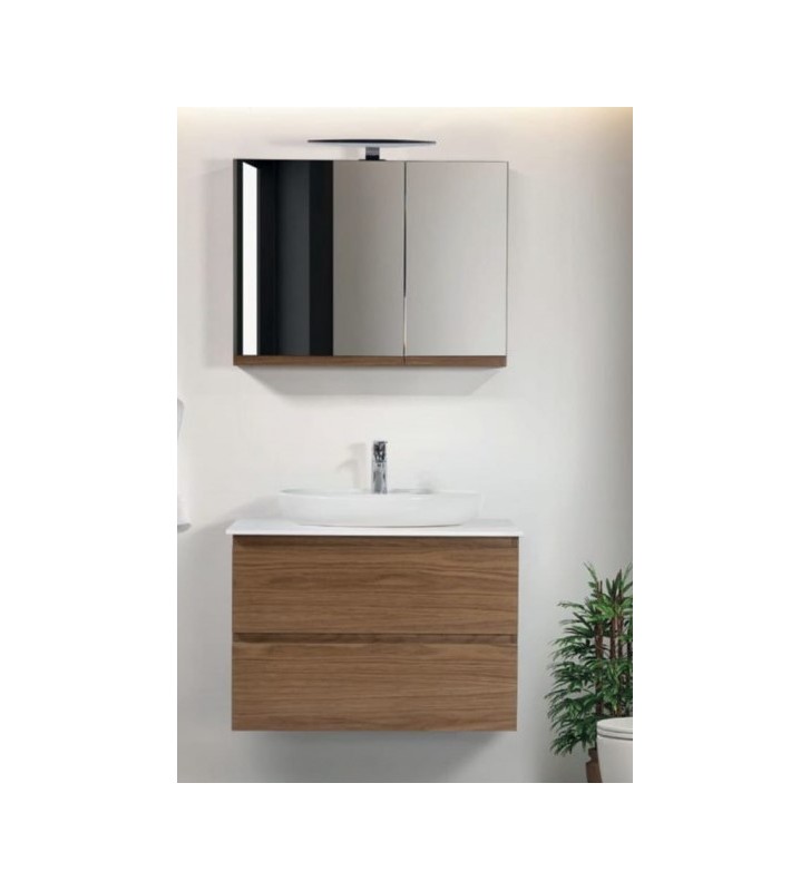 Έπιπλο Μπάνιου Κόντρα Πλακέ Σημύδα με επένδυση καπλαμά δρυς Katarina DR 055-060 cm Βάση επίπλου,Καπάκι & Καθρέφτης Κρυφοντούλαπο