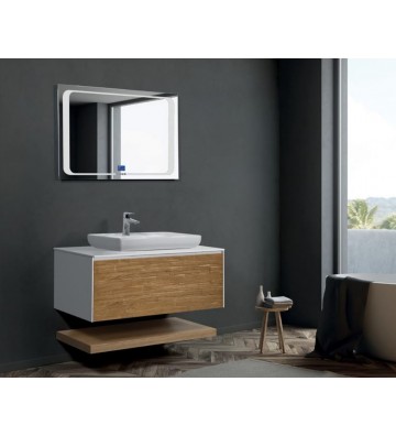 Slim Line Bathroom Furniture 90-100 Marine Plywood with Oak Veneer & Corian Lid, Stand, Led Mirror & Shelf