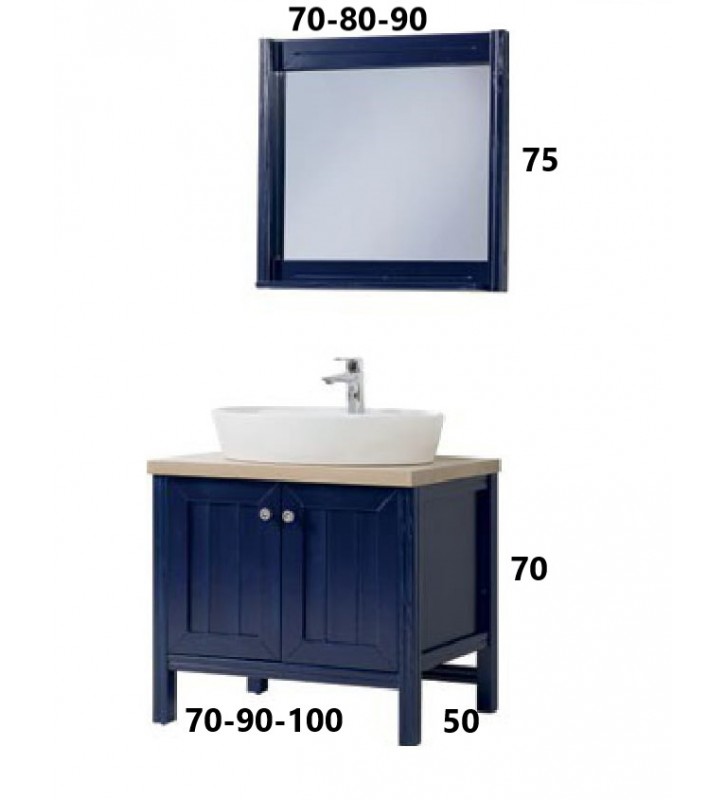 Έπιπλο Μπάνιου Μασίφ Πεύκο "Ωρίων-Β"  με βάση-ντουλάπι 80cm, καπάκι & Καθρέπτη