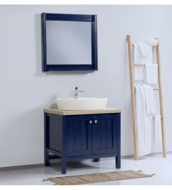 Έπιπλο Μπάνιου Μασίφ Πεύκο "Ωρίων-Β"  με βάση-ντουλάπι 100cm, καπάκι & Καθρέπτη