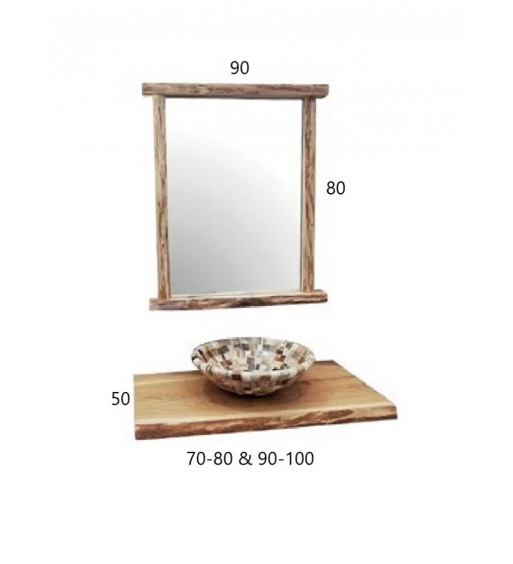 Έπιπλο Μπάνιου Flinstone 90-100cm Πάγκος Μασίφ Δρυς & Καθρέπτης