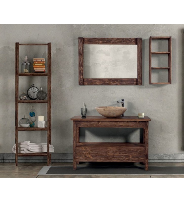 Amaryllis Bathroom Furniture B 110 Solid Pine Wood with Patina Style, Base, Mirror, Cabinet & Column