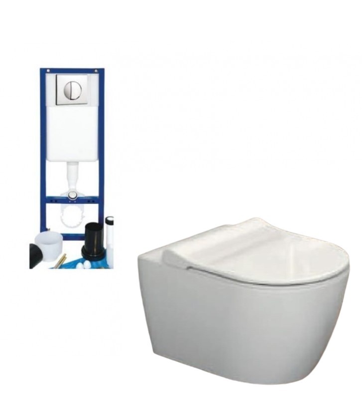 Set Standard Fit Rimless Fit hanging basin (Fit325W) & Built-in faucet Verso11100 & Button111911 & Cover