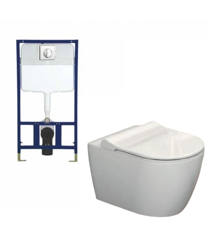 Set Prisma Ron Hanging basin Ron 325 Rim-Off & Built-in cisternVerso (11183) & Control board (111910) & Cover