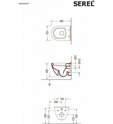 Λεκάνη Κρεμαστή Λευκή Serel Smart (48,5 cm) Με σύστημα Μπιντέ, Με Κάλυμμα Βακελίτη