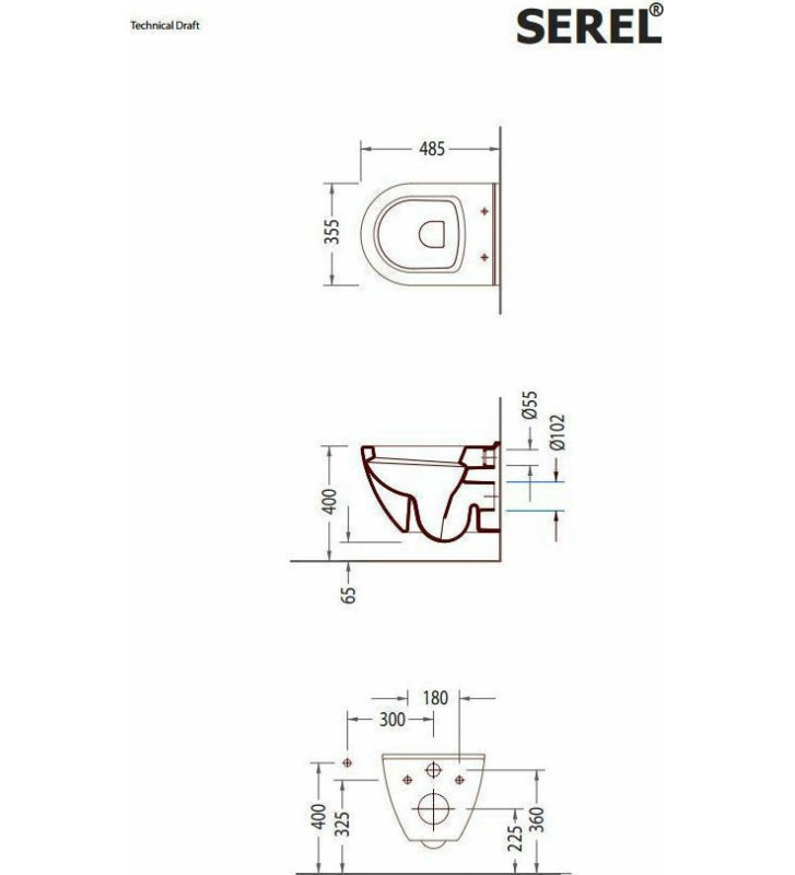 Λεκάνη Κρεμαστή Λευκή Serel Smart (48,5 cm) Με σύστημα Μπιντέ, Με Κάλυμμα Βακελίτη