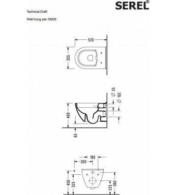 Hanging White Serel Smart Rimless Basin (52 cm) With Bakelite Cover