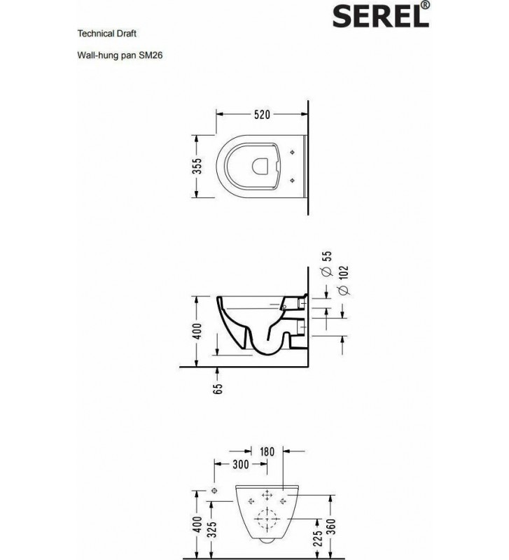 Λεκάνη Κρεμαστή Λευκή Serel Smart Rimless (52 cm) Με Κάλυμμα Βακελίτη