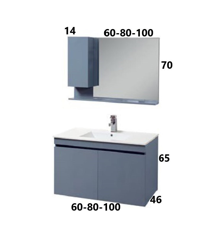 Έπιπλο Μπάνιου Luna MDF Λάκα  60 cm βάση, νιπτήρας, καθρέπτης-ντουλάπι