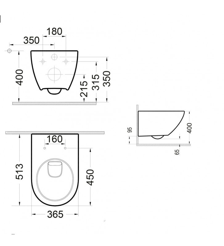 Hanging Basin Rimless Bianco Ceramica Remo 52 with Slim Soft Close Detachable Bakelite Cover (52cm)