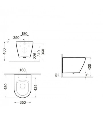 Hanging Basin Rimless Bianco Ceramica Vito with Bakelite Cover (48cm)