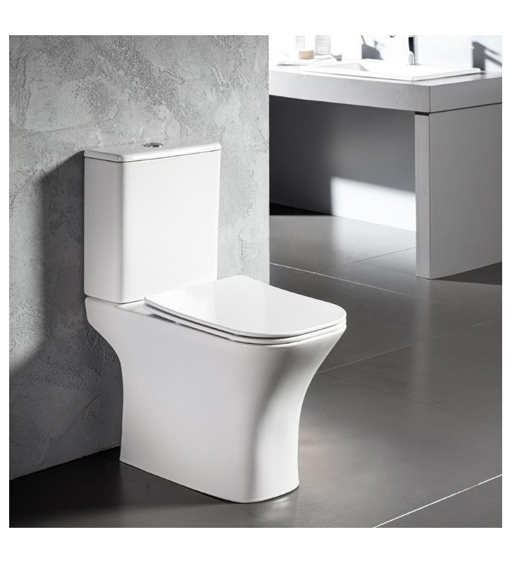 Basin Set Bianco Ceramica Delia Rimless with Cistern with Slim Cover Soft Close