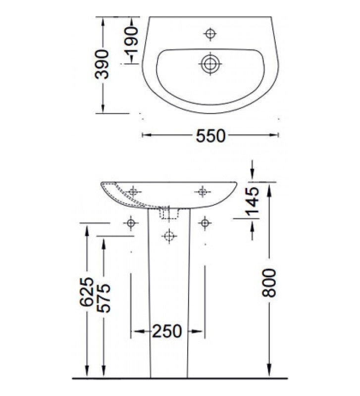 Porcelain Bathroom Washbasin Wall with Column Serel Friendly 55x39 cm White