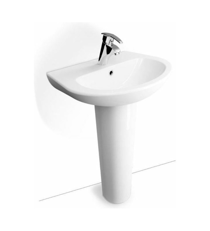 Porcelain Bathroom Washbasin Wall with Column Serel Friendly 55x39 cm White