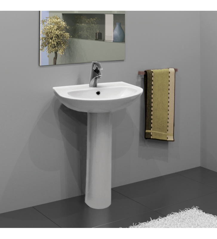 Porcelain Bathroom Washbasin Wall with Column Serel Friendly 55x39 cm White