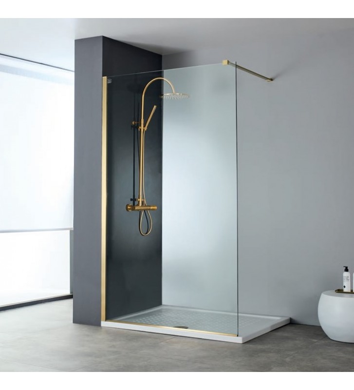 Fixed Partition Shower Panel Devon Iwis Walk-In Gold Brushed PVD Clean Glass (80x200cm)