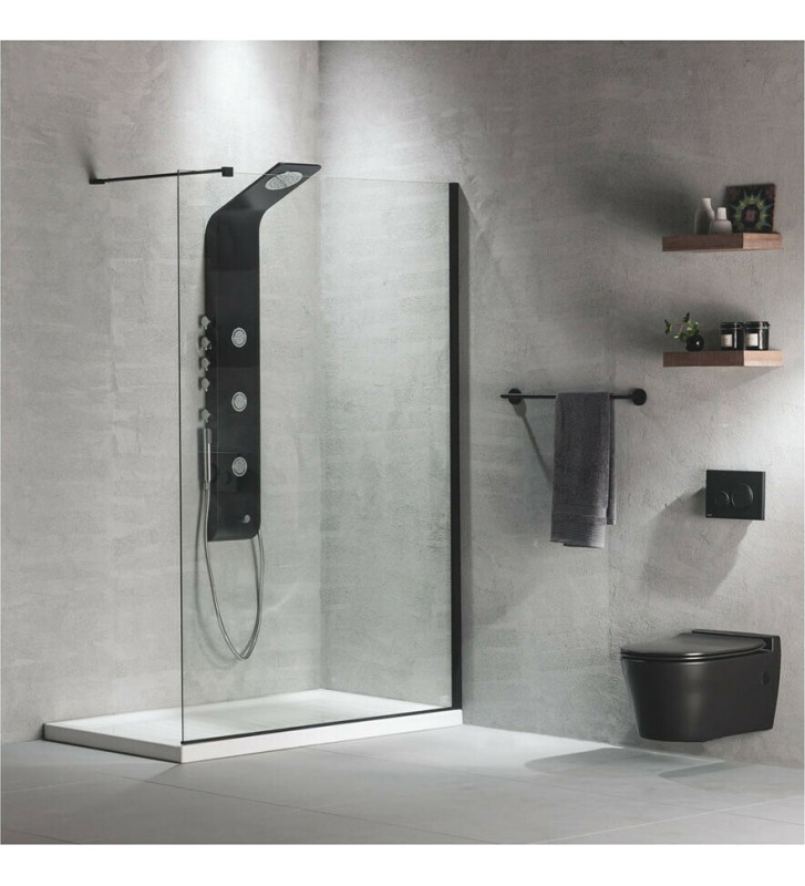 Fixed Partition Shower Panel Transparent Crystal Devon Iwis Walk-In Black matt  Clean Glass