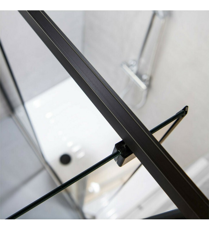 Cabin Opening Entrance Door Clear Crystal Devon Primus Pivot Infill Black matt h.195 Clean Glass