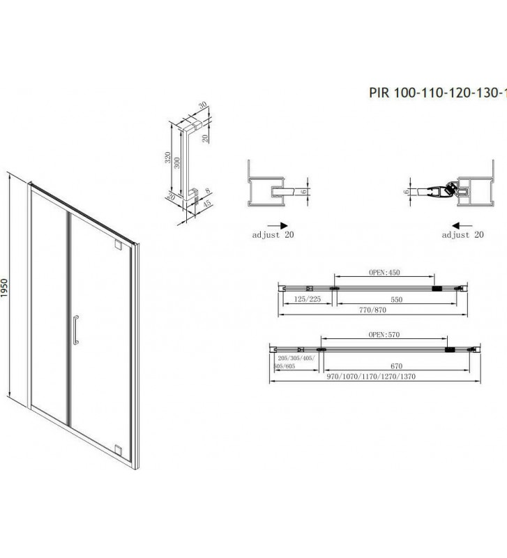 Cabin Opening Entrance Door Clear Crystal Devon Primus Pivot Infill Black matt h.195 Clean Glass