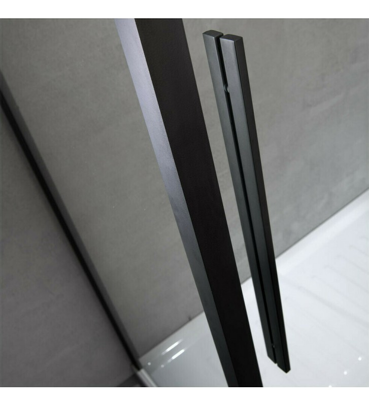 Cabin Opening Entrance Door Transparent Crystal Devon Flow Pivot Black matt h.195 Clean Glass