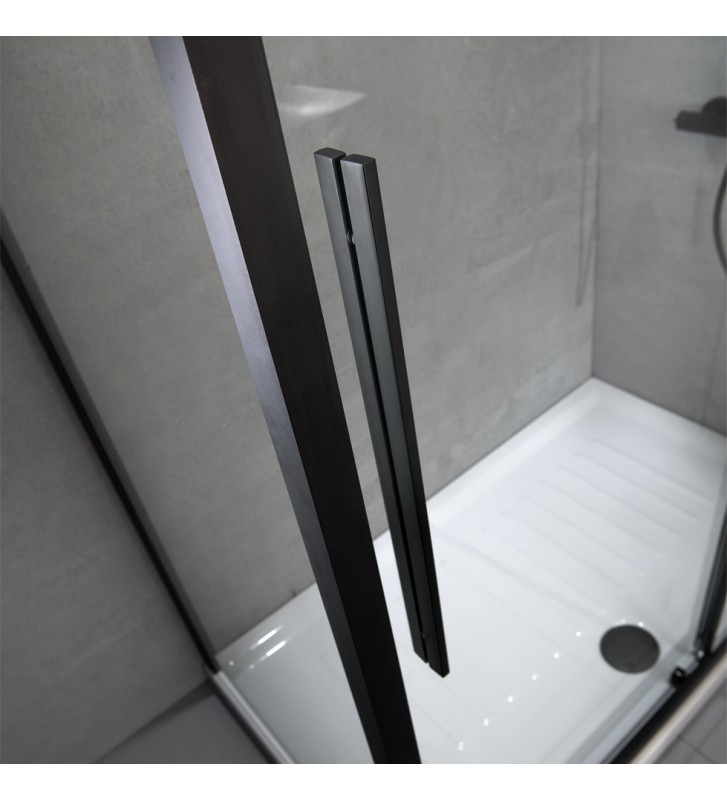 Shower Enclosure Square Sliding Corner Entrance Transparent Crystal Devon Flow Corner Entry Black matt h.195 Clean Glass