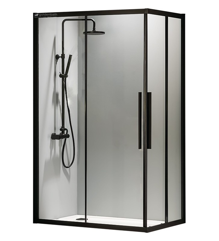 Shower Enclosure Square Sliding Corner Entrance Transparent Crystal Devon Flow Corner Entry Black matt h.195 Clean Glass