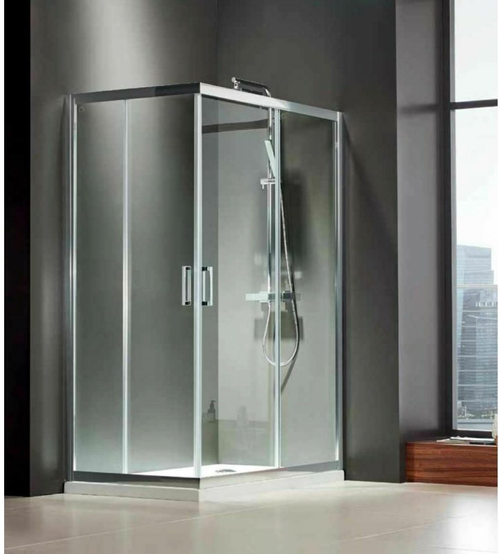Shower Enclosure Square Sliding Corner Entrance Transparent Crystal Axis Corner Entry Chrome h.185 Clean Glass