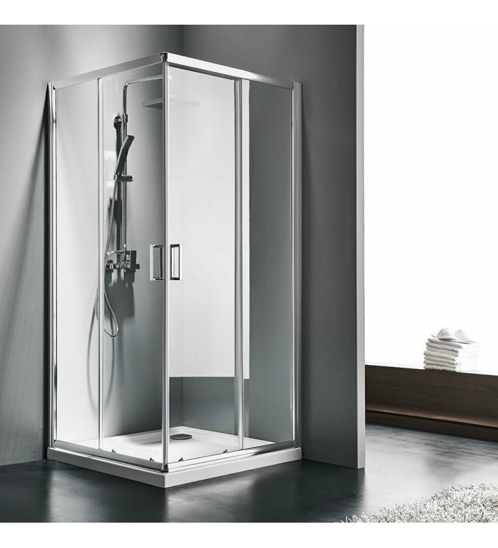 Shower Enclosure Square Sliding Corner Entrance Transparent Crystal Starlet Corner Entry Clear Chrome h.180