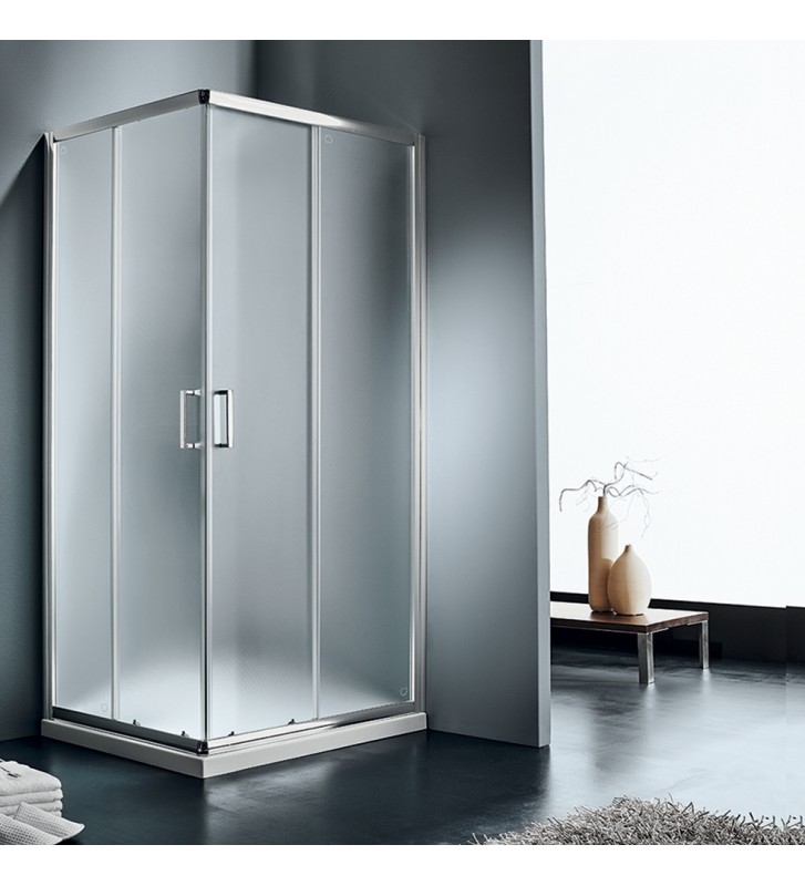 Shower Cabin Square Sliding Corner Entry Glass Opaque Starlet Corner Entry Fabric Chrome h.180