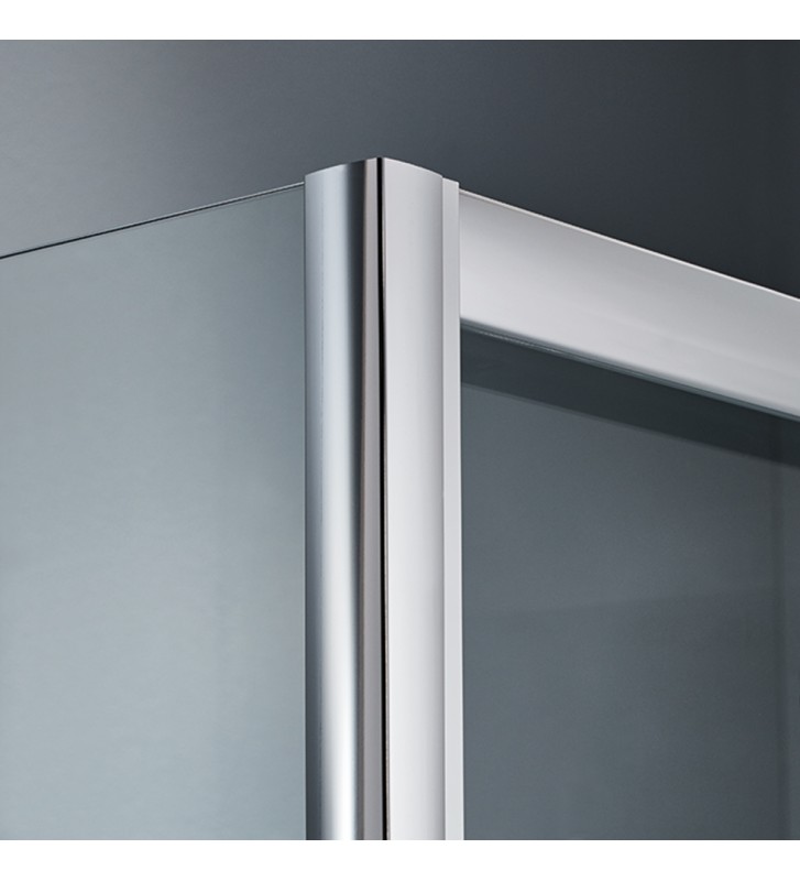 Shower Cabin Asymmetrical Sliding Corner Entry Crystal Screen Printing Starlet Corner Entry Stripes Chrome h.180