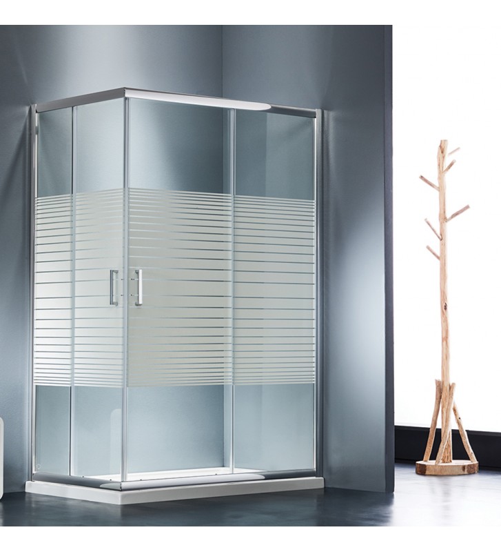 Shower Cabin Asymmetrical Sliding Corner Entry Crystal Screen Printing Starlet Corner Entry Stripes Chrome h.180