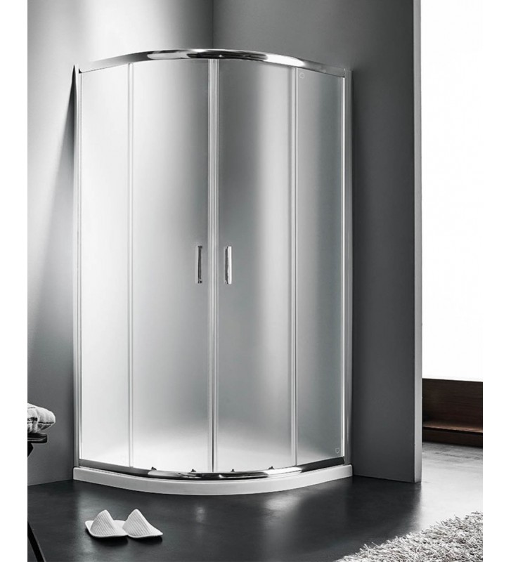 Shower Cabin Semicircular Sliding Glass Opaque Starlet Quadrant 1/4 circle Fabric Chrome h.180