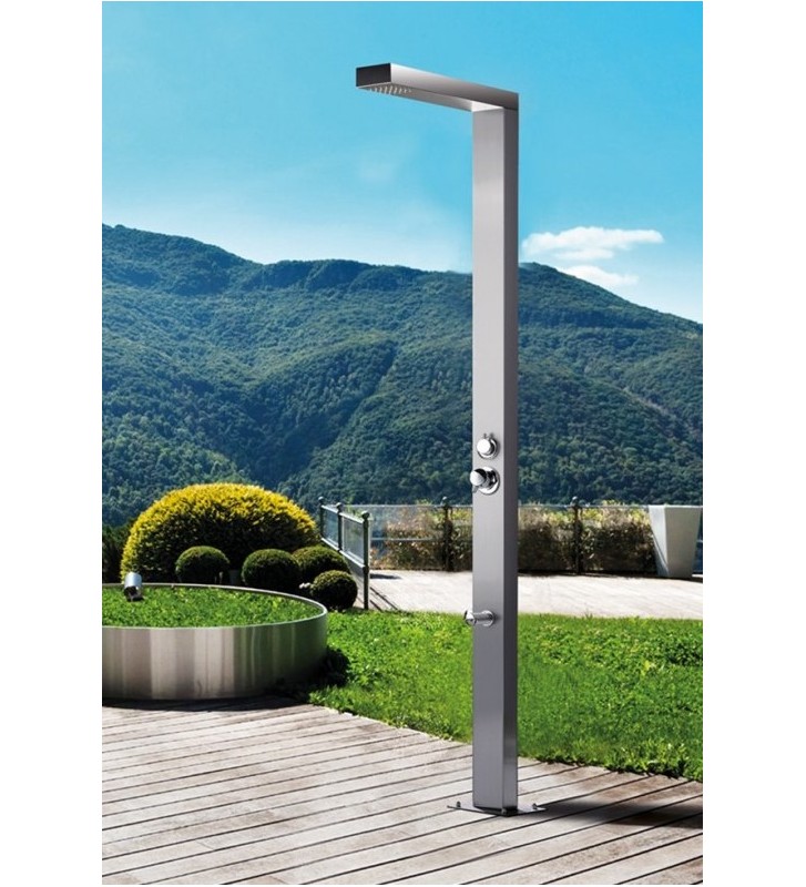 Icos Neda Mix 2 Outlets Thermomix Outdoor Shower Column Stainless Steel Height 210 cm