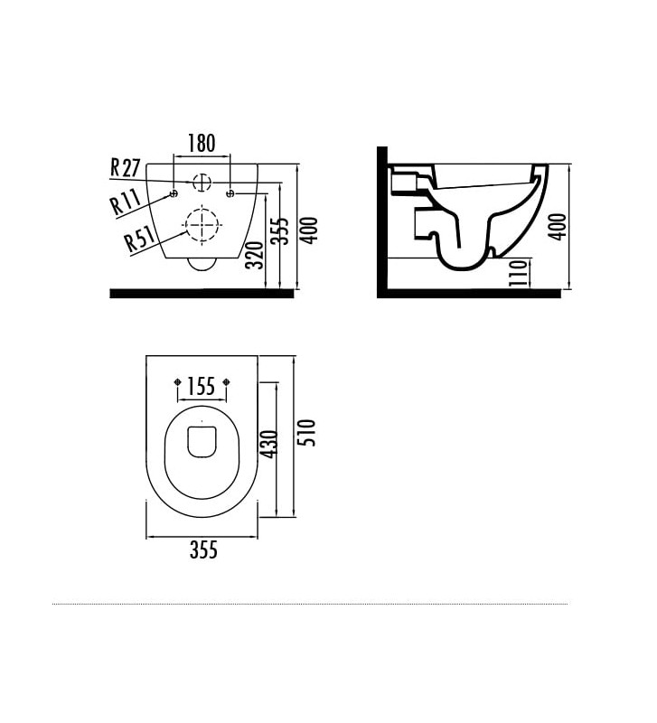 Creavit Free Hanging Basin White with cover (FE320)