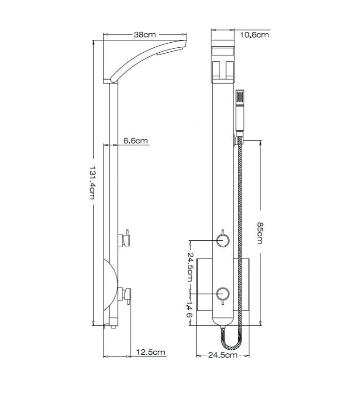 Στήλη  Ντους Dolce Vita Idea-100 Satin  Θερμομικτική από μασίφ Αλουμίνιο 2 Εξόδων  Ύψος 131,4cm