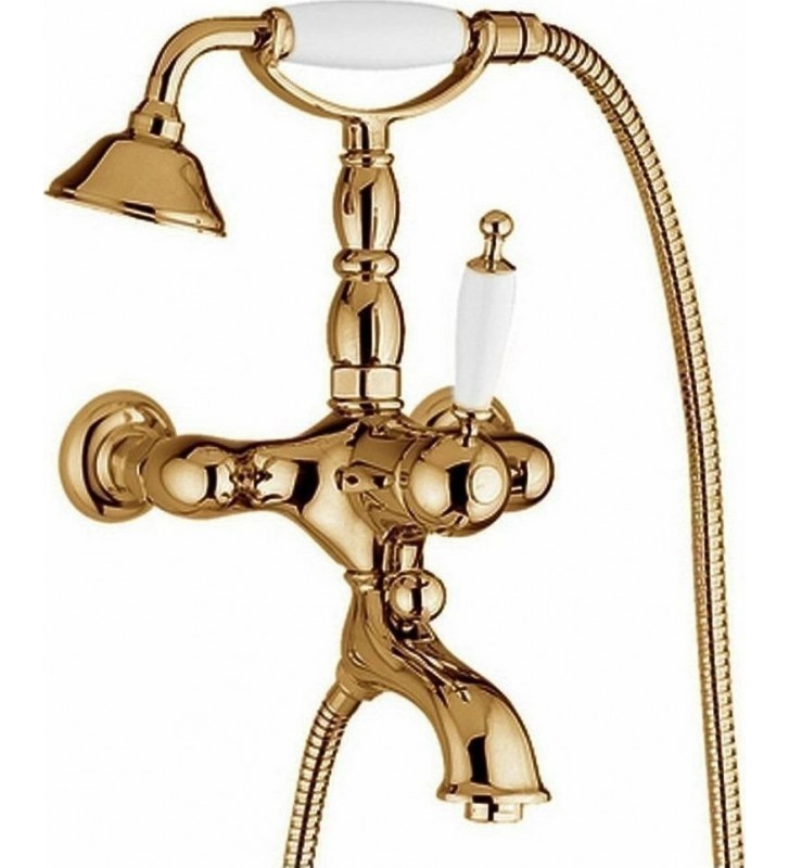 Bathroom Faucet Retro Bronze White Bugnatese Oxford with Telephone and Unbreakable Spiral Mixer (6300-220300)