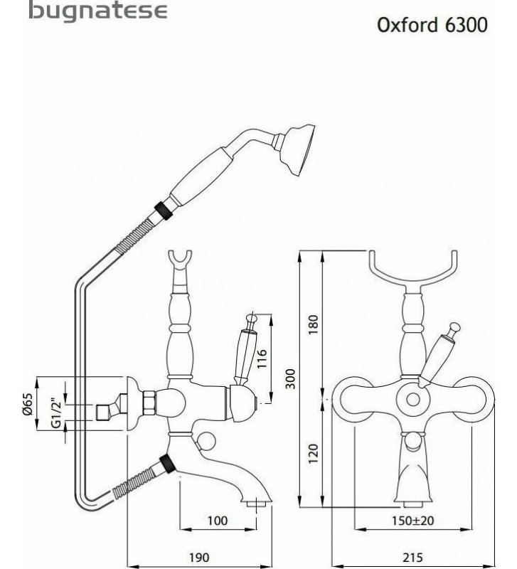 Bathroom Faucet Retro Bronze White Bugnatese Oxford with Telephone and Unbreakable Spiral Mixer (6300-220300)