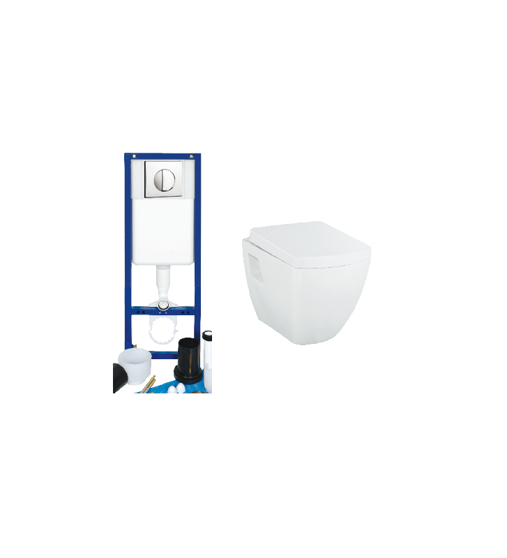 Set Standard Smart Rimless Smart hanging basin & Built-in cistern Siamp 11100 & Button 111911 & Cover SMA2600