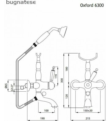 Μπαταρία Λουτρού - Μπανιέρας  Ρετρό Black Matt Bugnatese Oxford με Τηλέφωνο και PVC Σπιράλ Αναμεικτική  (6300-400)