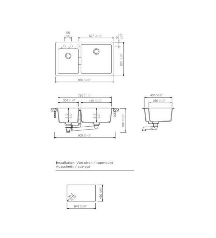 Νεροχύτης Ένθετος Schock Cristadur Mono 86x50cm Ασύμμετρες Γούρνες (15290-xxx)