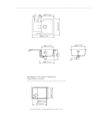 Νεροχύτης Ένθετος Schock Cristalite Manhattan Αντιστρεφόμενος με Μία Γούρνα και Ποδιά 69x51cm
