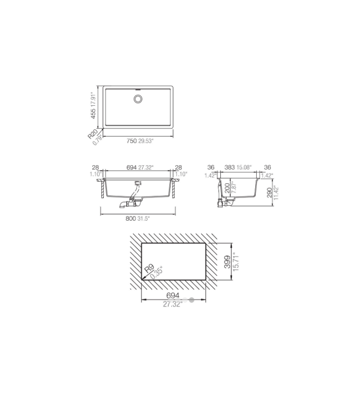 Νεροχύτης Υποκαθήμενος Schock Cristalite Manhattan 75x45,6cm