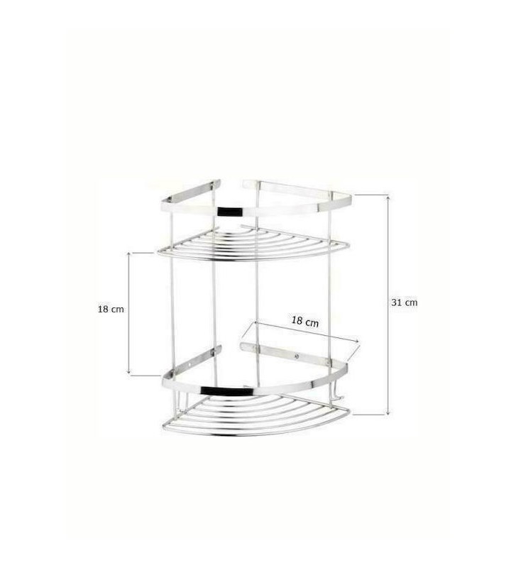 Ραφιέρα Μπάνιου Διπλή Inox SS304 Γωνιακή Επιτοίχια Tema  18x18x31 cm