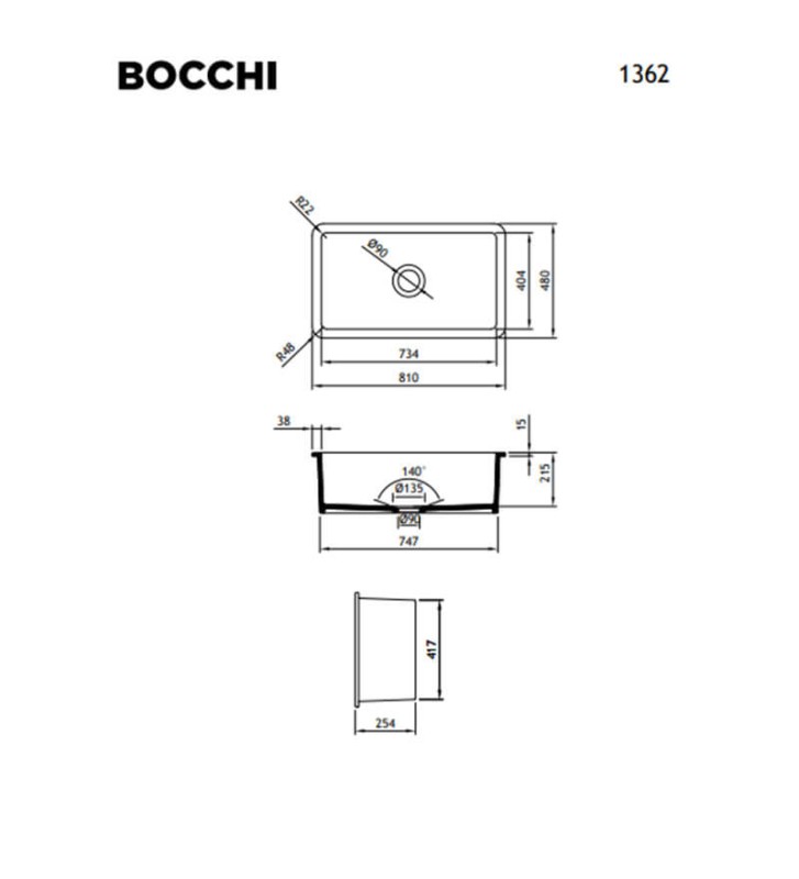 Bocchi Farmhouse Porcelain Kitchen Sink with One Bowl (81x48cm)