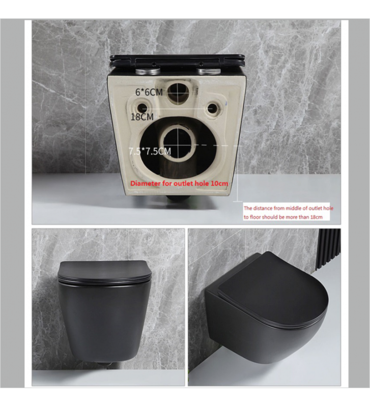 Λεκάνη Κρεμαστή Rimless Μαύρη Ματ Inter Ceramic ICC 4937B με Κάλυμμα Slim Soft Closing Duroplast