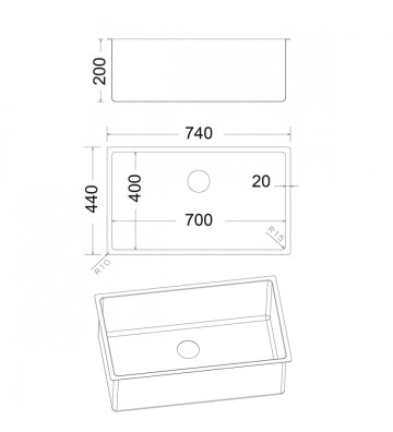 Νεροχύτης Υποκαθήμενος Fortinox Squadro Black Brushed PVD  (74x44cm)