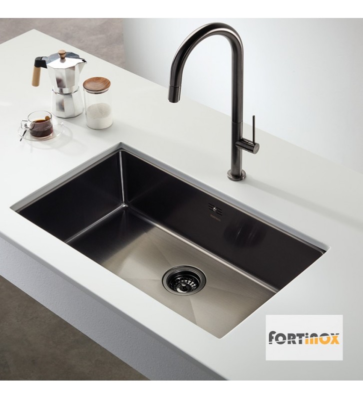 Νεροχύτης Υποκαθήμενος Fortinox Squadro Black Brushed PVD  (74x44cm)